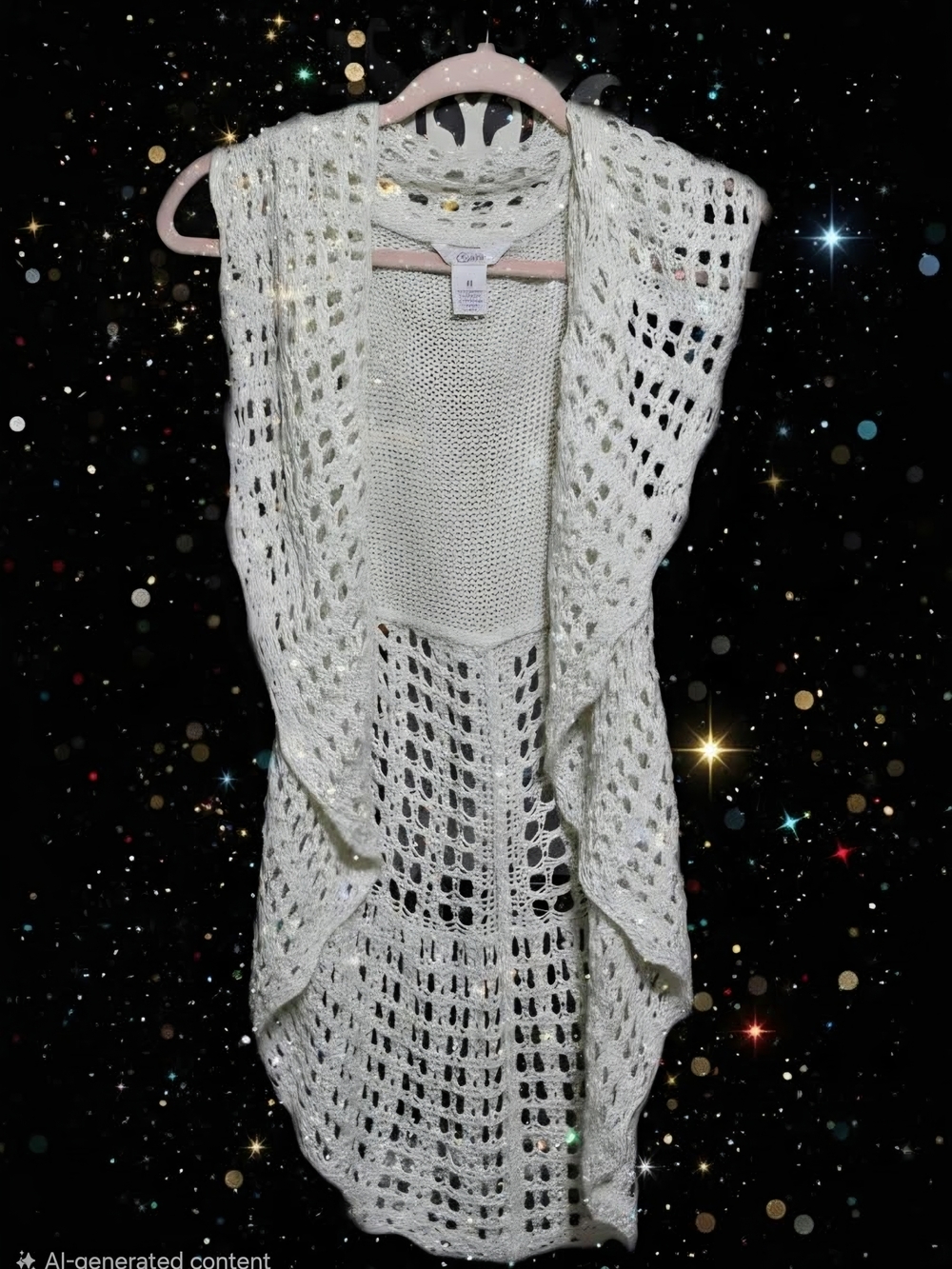 Candie's Cream Open-Weave Sleeveless Cardigan
